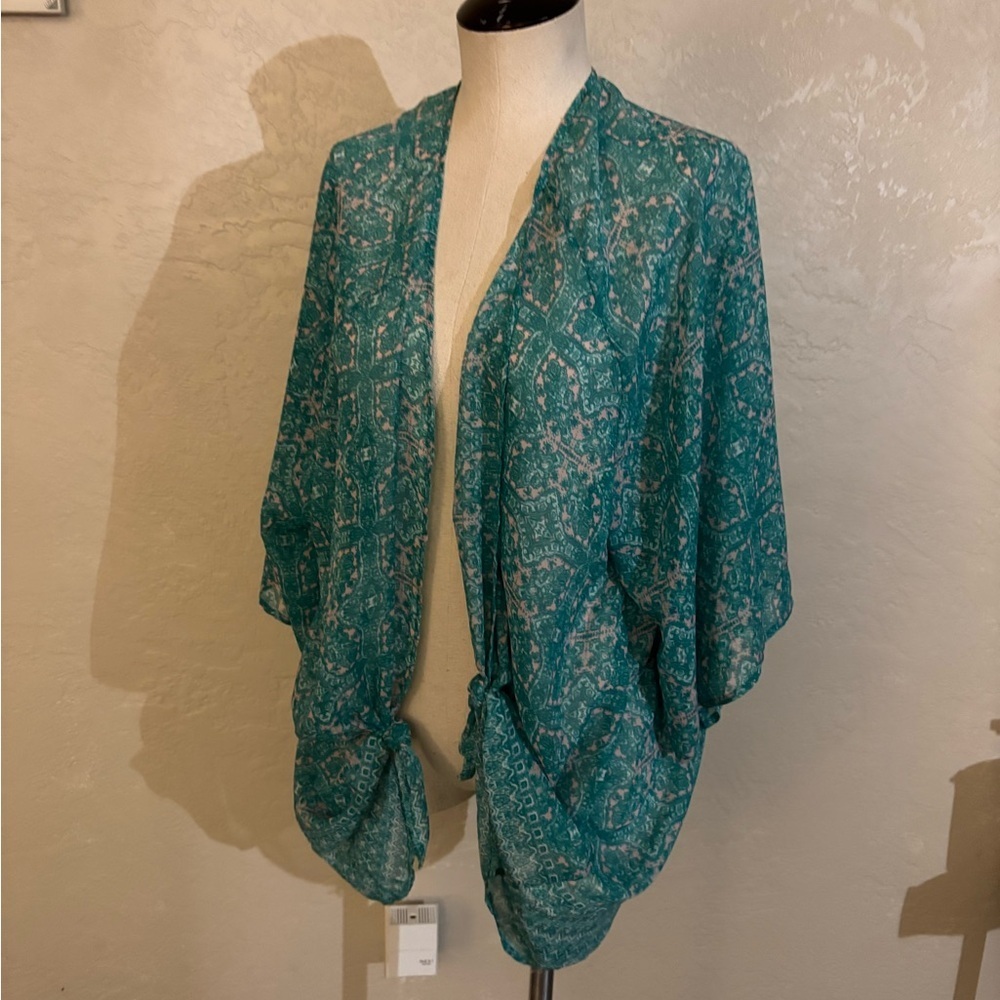 I’m in Love With Derek Teal Paisley Lightweight Kimono Cardigan/ Coverup Sz L